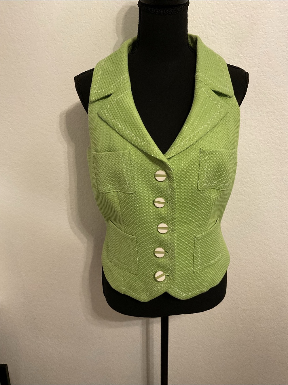 Worth Lime Green Textured Button-Up Vest
